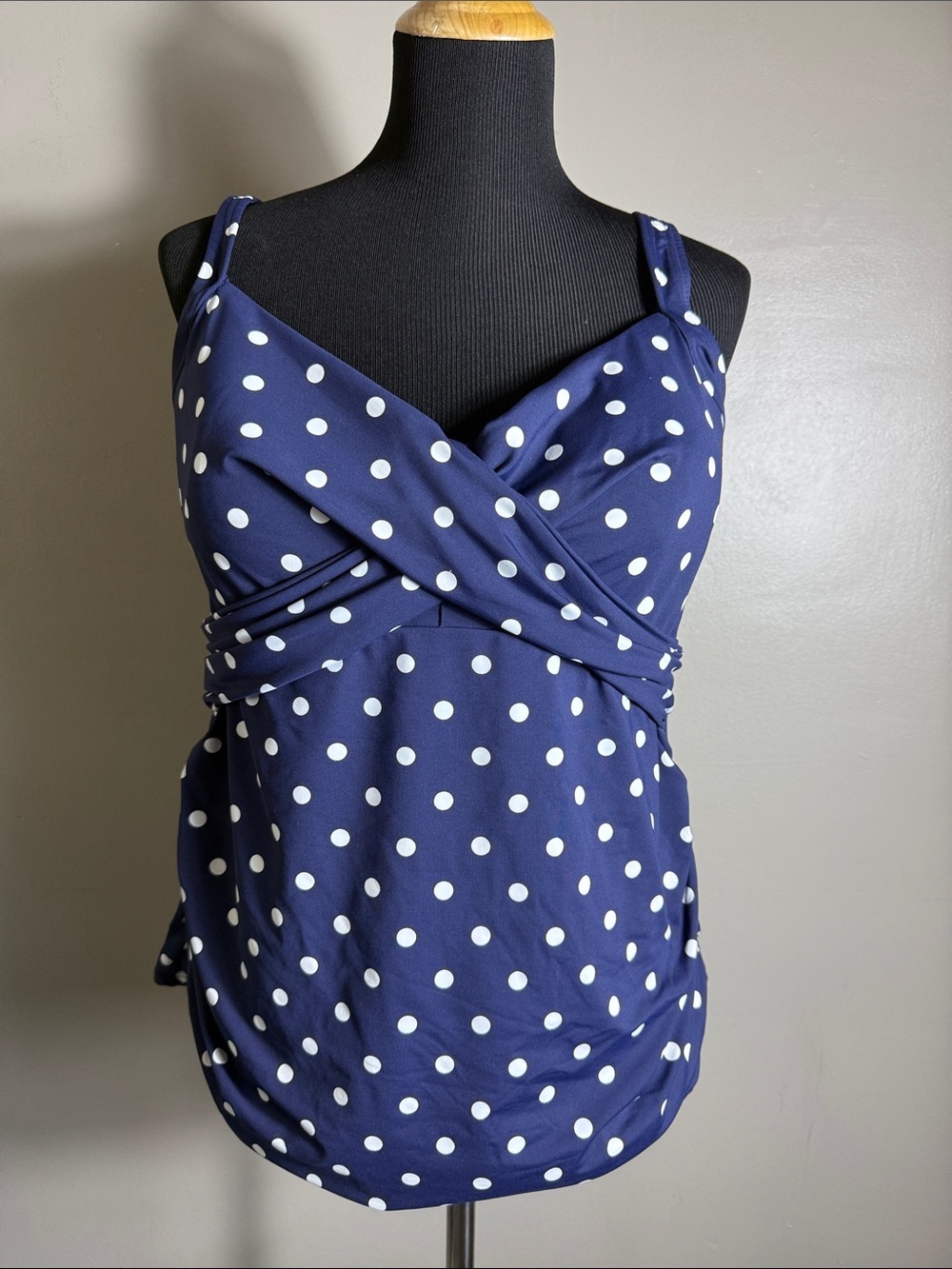 Lands End Navy Polka Dot Tankini Top Sz 16W